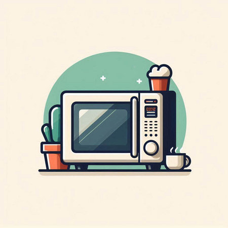 Microwave oven and cup of coffee. Vector illustration in flat style.のイラスト素材