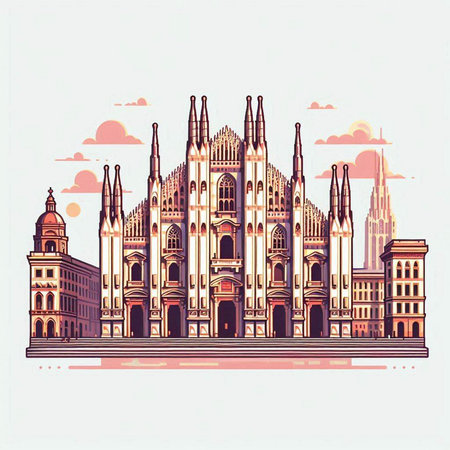 Cathedral of Milan, Italy. Vector illustration in retro style.のイラスト素材