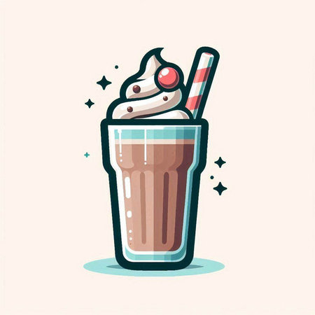 Iced chocolate milkshake with whipped cream in a glass. Vector illustration.のイラスト素材