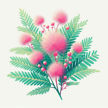 floral background with mimosa flowers and leaves. Vector illustration.のイラスト素材