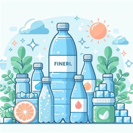 Bottle of water with vitamins. Vector illustration in flat style.のイラスト素材