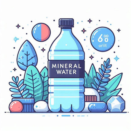 Mineral water in a bottle. Vector illustration in flat style.のイラスト素材