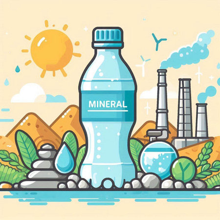 Plastic bottle of mineral water. Pollution concept. Vector illustrationのイラスト素材