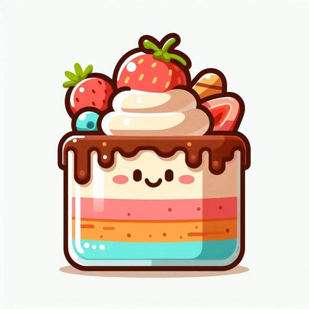 Cake with cream and strawberry. Vector illustration in cartoon style.のイラスト素材