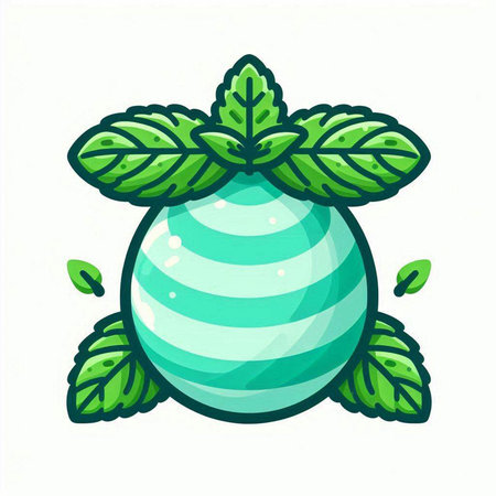 Green planet with mint leaves isolated on white background. Vector illustration.のイラスト素材