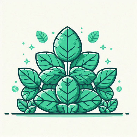 Vector illustration of a bunch of green leaves. Hand drawn design elements.のイラスト素材