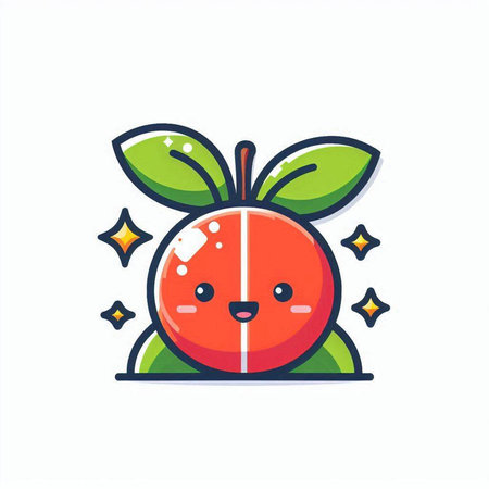 Cute red apple with green leaves and stars. Vector illustration.のイラスト素材