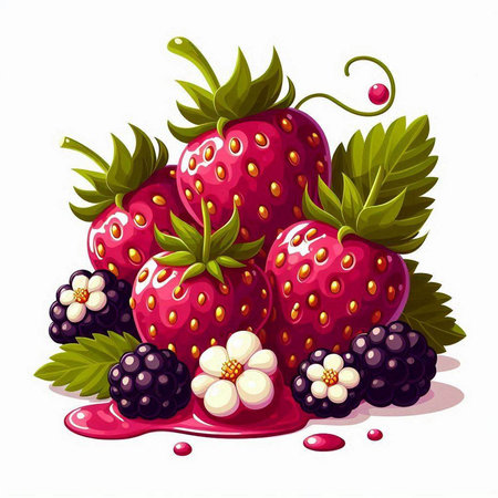 Strawberries and blackberries on a white background. Vector illustration.のイラスト素材