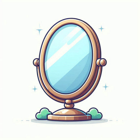 Vector illustration of a vintage mirror on a white background. Cartoon style.のイラスト素材