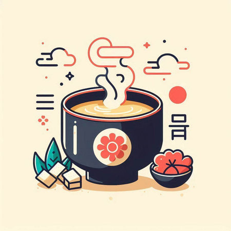 Illustration of japanese food, miso soup in a bowlのイラスト素材