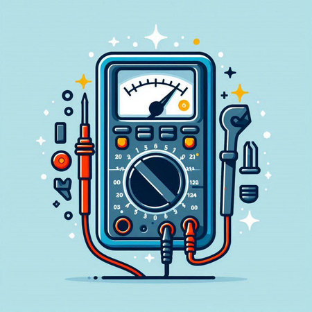 Digital multimeter. Flat design. Vector illustration. Blue background.のイラスト素材