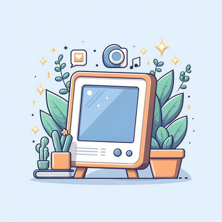 Vector illustration of a flat design of a monitor with a picture of a camera on a white background.のイラスト素材