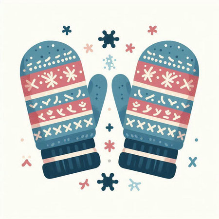 Winter mittens with snowflakes. Vector illustration in flat style.のイラスト素材