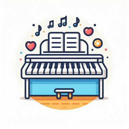 Piano icon, vector illustration. Flat design style with music notes and pianoのイラスト素材