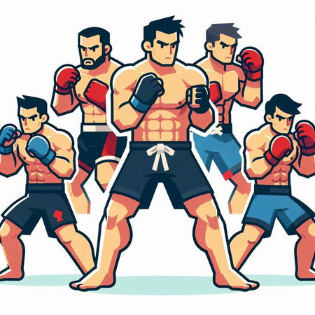 Illustration of a group of boxer in action, cartoon style.のイラスト素材