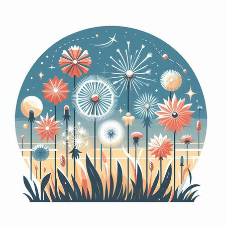 Flower background with dandelions and flowers. Vector illustration.のイラスト素材