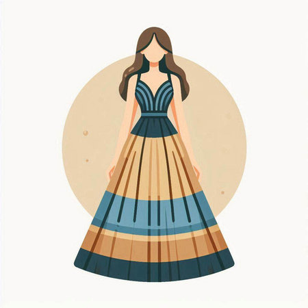 Fashionable woman in vintage dress. Vector illustration in flat style.のイラスト素材