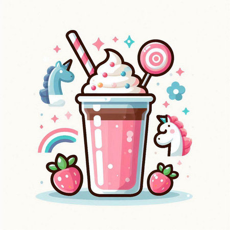 Vector illustration of milkshake in a cup with ice cream and candiesのイラスト素材