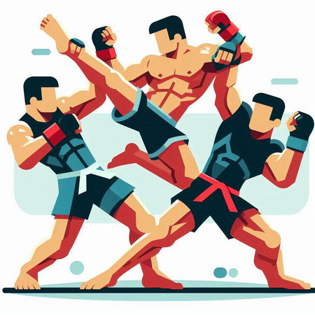 Flat style vector illustration of two kickboxers fighting in the ring.のイラスト素材