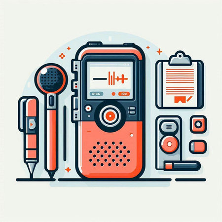 Vector illustration of digital music player with microphone, headphones, headphones.のイラスト素材