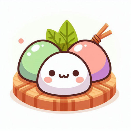 Illustration of Japanese rice ball, kawaii style vector.のイラスト素材