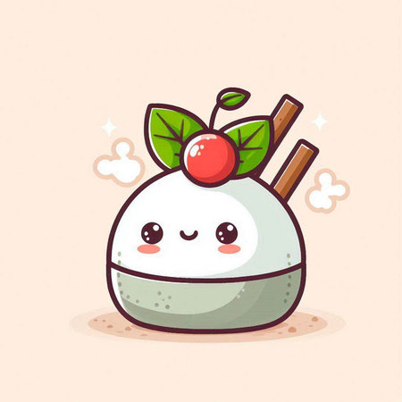 Cute kawaii rice ball with cherry and cinnamon. Vector illustration.のイラスト素材