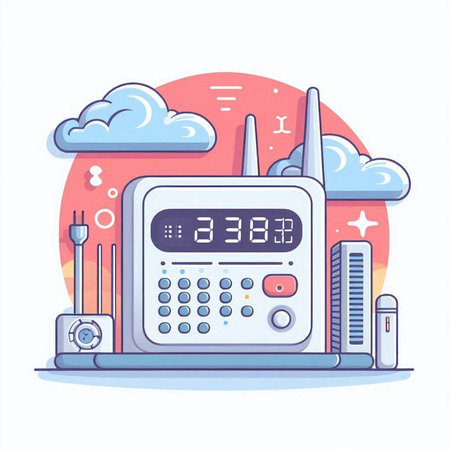 Vector illustration of a modern digital alarm clock in flat design style.のイラスト素材