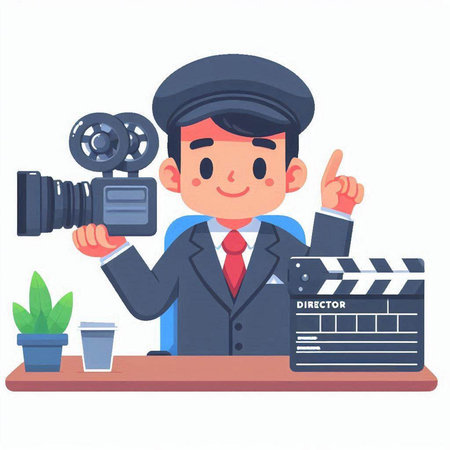 Cinema director with camera and clapperboard. Vector illustration.のイラスト素材