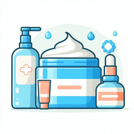 Cosmetic cream and lotion in bottles. Vector illustration in flat styleのイラスト素材