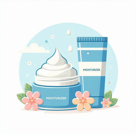 cosmetic cream bottle with flower on white background. vector illustration.のイラスト素材