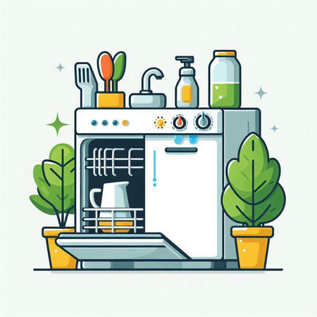 Kitchen utensils and appliances. Vector illustration in flat styleのイラスト素材