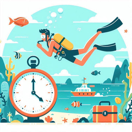 Scuba diving and snorkeling. Vector flat illustration.のイラスト素材