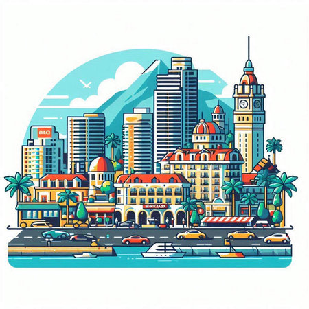 Havana cityscape with skyscrapers and buildings, vector illustrationのイラスト素材
