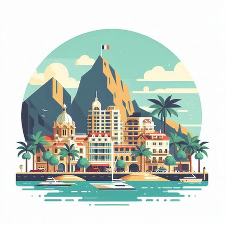 Cityscape of the island of Mallorca. Vector illustration.のイラスト素材