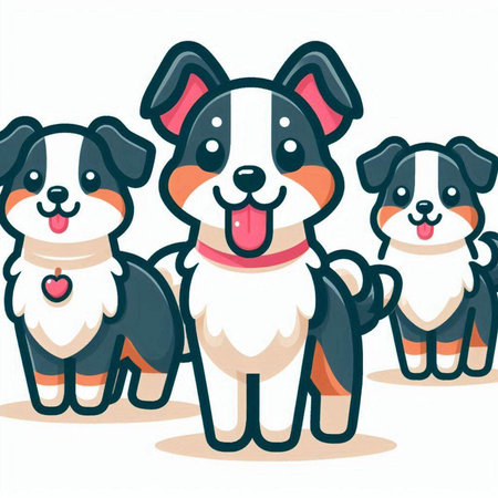 Illustration of a group of Australian Shepherd Dog with Tongue Outのイラスト素材