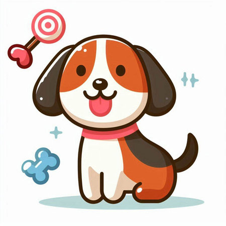 Cute cartoon dog with bone and lollipop. Vector illustration.のイラスト素材