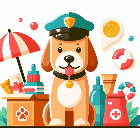 Cute cartoon dog in police uniform. Vector illustration of a dog.のイラスト素材