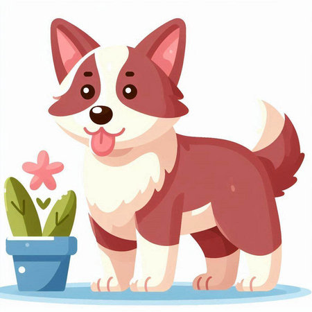 Cartoon Cute Welsh Corgi Dog Vector Illustration.のイラスト素材