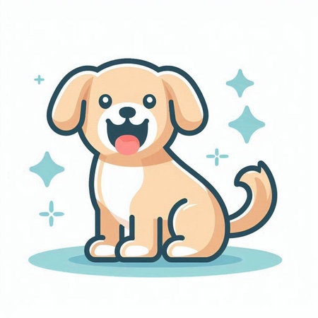 Cute cartoon dog on white background. Vector illustration in flat style.のイラスト素材