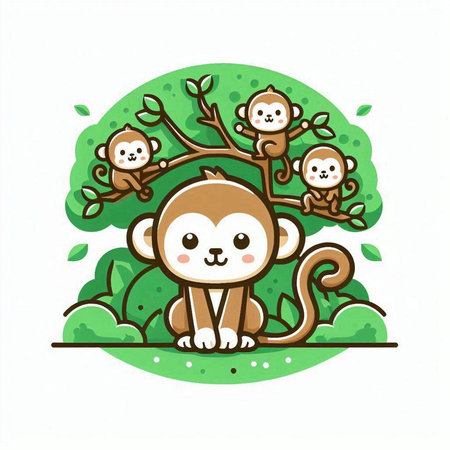 Cute cartoon monkey on tree. Vector illustration for your design.のイラスト素材