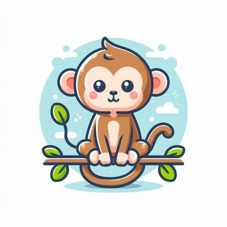 Cute monkey sitting on the tree. Vector cartoon character illustration.のイラスト素材