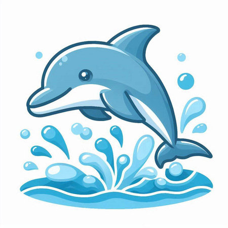 Cartoon dolphin jumping out of the water. Vector illustration isolated on white background.のイラスト素材