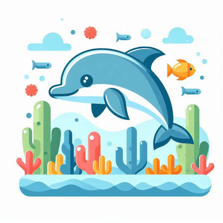 Dolphin swimming in the sea. Vector illustration in cartoon style.のイラスト素材