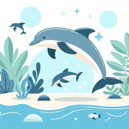Dolphin swimming in the sea. Vector illustration in cartoon style.のイラスト素材