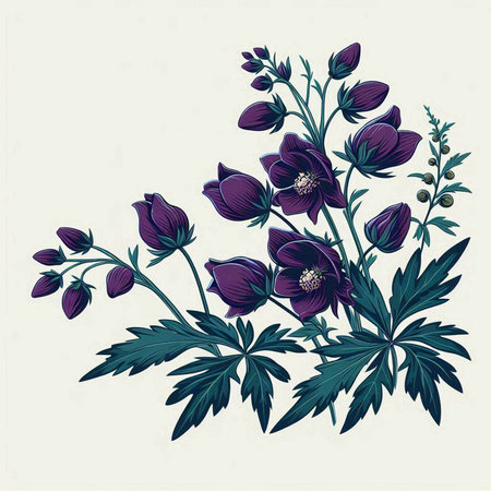 Illustration of anemone flowers in vintage style. Vector illustration.のイラスト素材