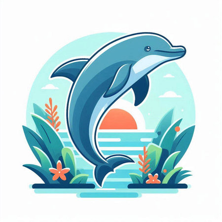 Dolphin swimming in the sea. Vector illustration in flat style.のイラスト素材