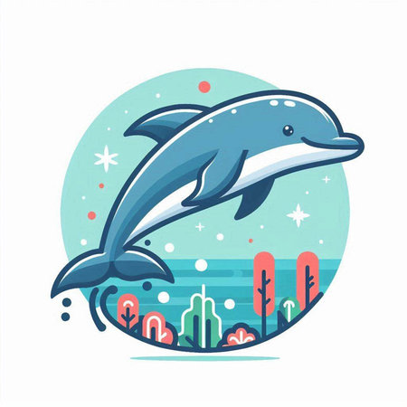Dolphin swimming in the sea. Vector illustration in flat style.のイラスト素材