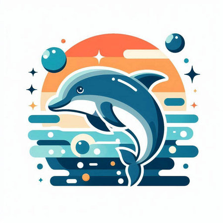 Dolphin in the sea. Vector illustration in flat style. Design element.のイラスト素材