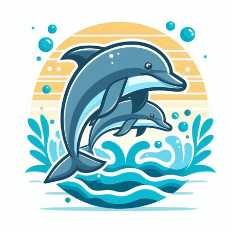 Dolphin jumping out of the water. Vector illustration in cartoon style.のイラスト素材