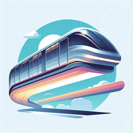 High speed train in the sky. Vector illustration in retro style.のイラスト素材